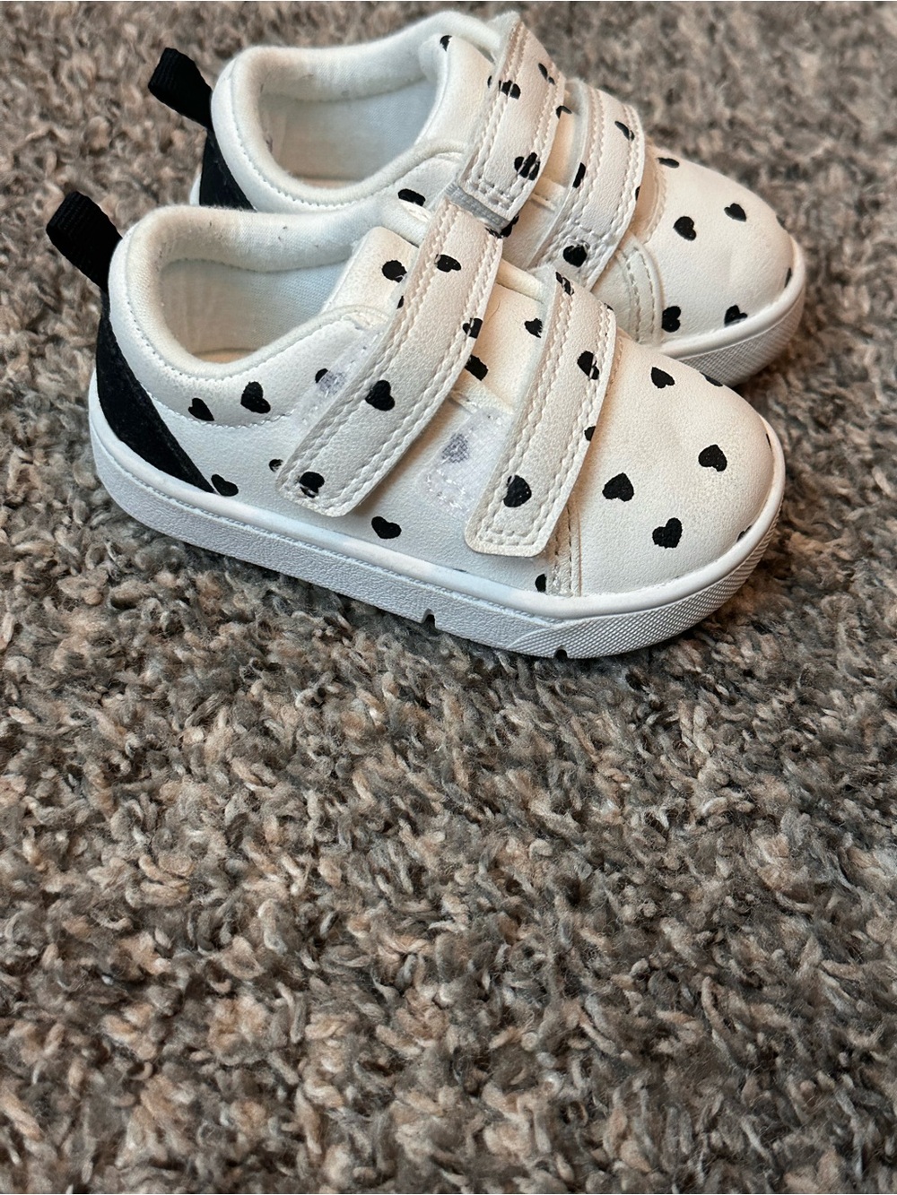Carter's White Sneakers with Black Heart Print and Velcro - Picture 1 of 5